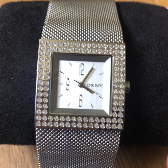 Donna Karan | Jewelry | Dkny Square Jewel Face Silver Belt Watch | Poshmark